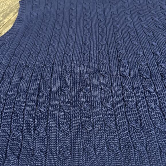 Ralph Lauren Polo Golf Sweater Vest Cable Knit Large Pima Cotton Blue Navy - Picture 4 of 4